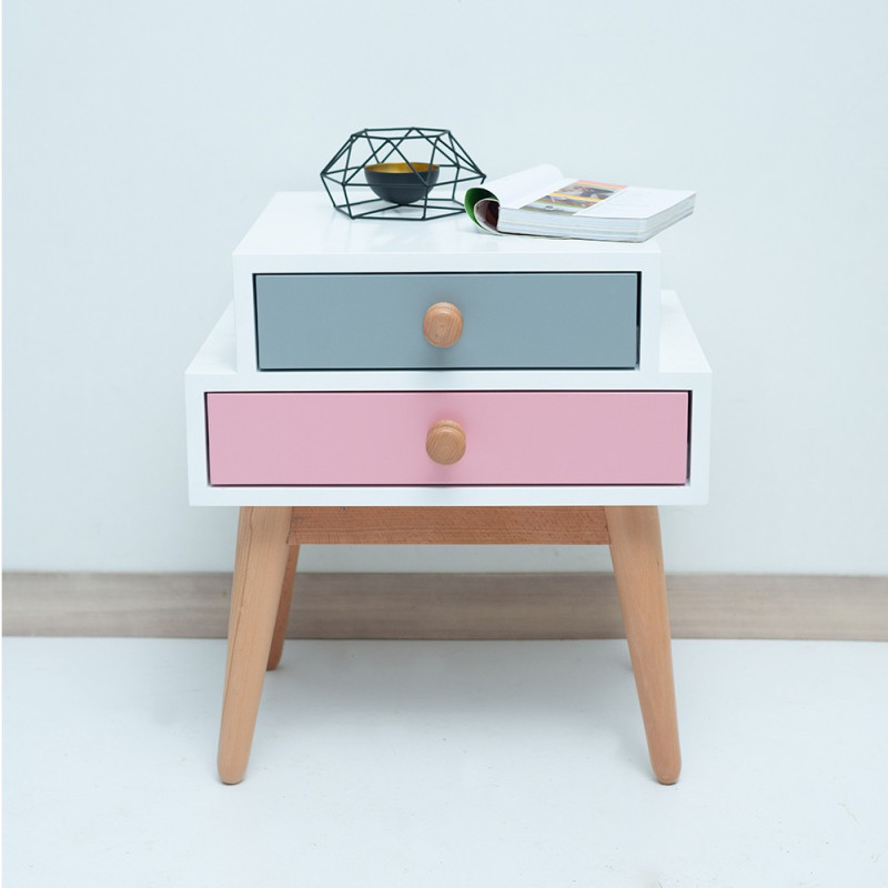 Table de chevet moderne:Ajoutez table de nuit avec deux tiroirs à votre équipement de chambre à couche